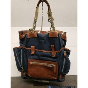 WILLS LEATHER GOODS EUC LIVERPOOL BLUE DENIM BROWN LEATHER TRIM TOTE BAG